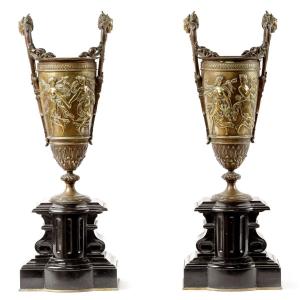 Pair Of Bronze Vases, Napoleon III Period 19th