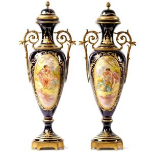 Pair Of Sevres Style Faience Vases, Late 19th Century