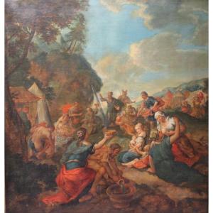 18th Century Painting "miracle Of Moses" 