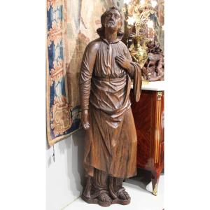 19th Century Carved Oak Statue "saint John Evangelist"