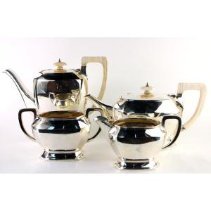 Art Deco Period English 925 Sterling Silver Coffee And Tea Set  