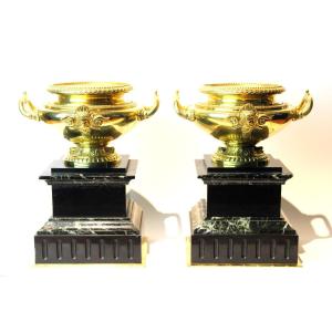 Pair Of 19th Century Bronze Vases, Louis XVI Style