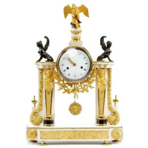 19th C. Empire Period Gilded Bronze And Marble Mantel Clock