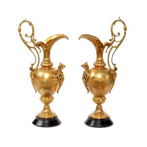 paire de vases d&#039;epoque Napoleon III en bronze dore, 19eme siecle 