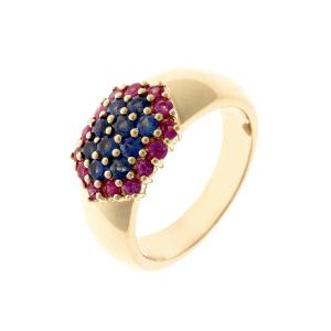 Bague en or 14 ct avec saphirs et rubis
