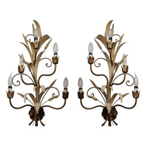 Paire d'Appliques A 5 Lumieres En Metal Peint