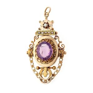 Gold Pendant With Amethyst And Pearls