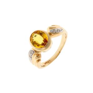 Bague en or 14k avec diamants et saphir jaune