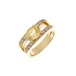 Bague en or 18k avec saphir jaune et diamants