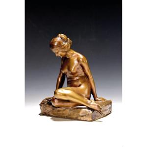 Bronze Sculpture By Otto Berger, “by The Water’s Edge,” Early 20th Century