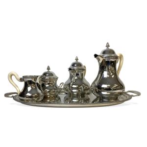 5-piece Louis XV-style Tea And Coffee Set In Silver-plated Metal By Wiskemann