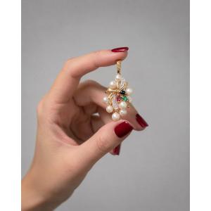 A 14k Gold Pendant Set With Diamonds, Rubies, Emeralds, Sapphires, And Pearls. 20th Century.