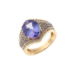 Bague en or 14k avec tanzanite (3,58 ct) et diamants