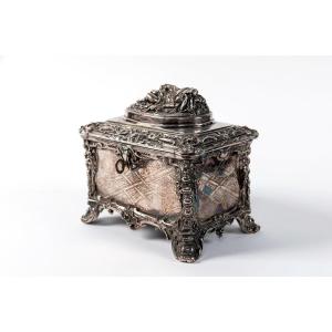 Silver-plated Casket Adorned With A Depiction Of The Sleeping Goddess Diana, 19th Century