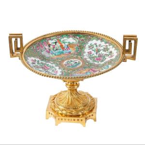Centerpiece In Gilt Bronze And Canton Porcelain, China, 19th Century