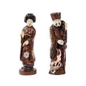 Figurines sculpte en bois et os travail chinoise 20eme
