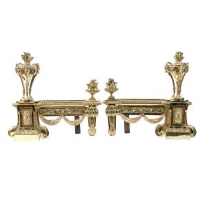 paire de chenets en bronze de style Louis XVI, 19eme