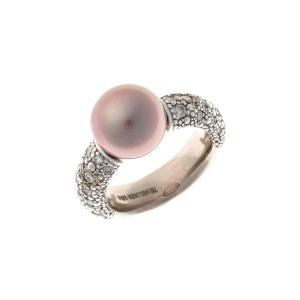 Ring By Gellner Jewelry In 18k White Gold With A Tahitian Pearl And Diamonds