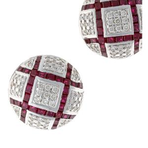 18k White Gold Earrings Set With Diamonds And Rubies