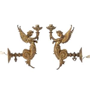 Paire d'appliques en bronze 19eme de style Empire