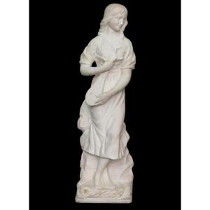 Marble Sculpture Of A Woman With Mandoline, 19th Century, Signed E. Giros