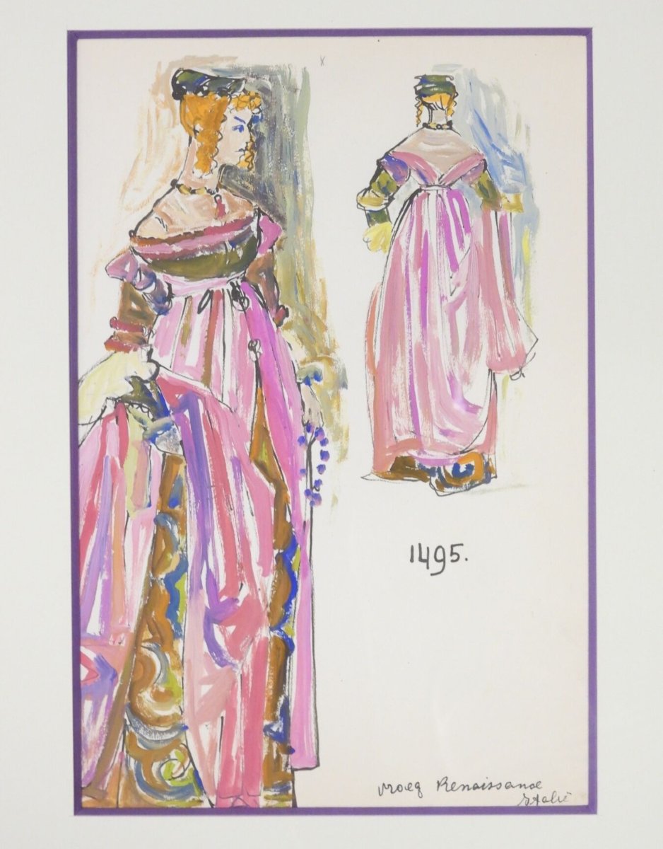 13 dessins d'étude de costumes de théatre-photo-2