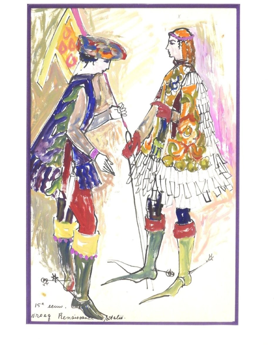 13 dessins d'étude de costumes de théatre-photo-7