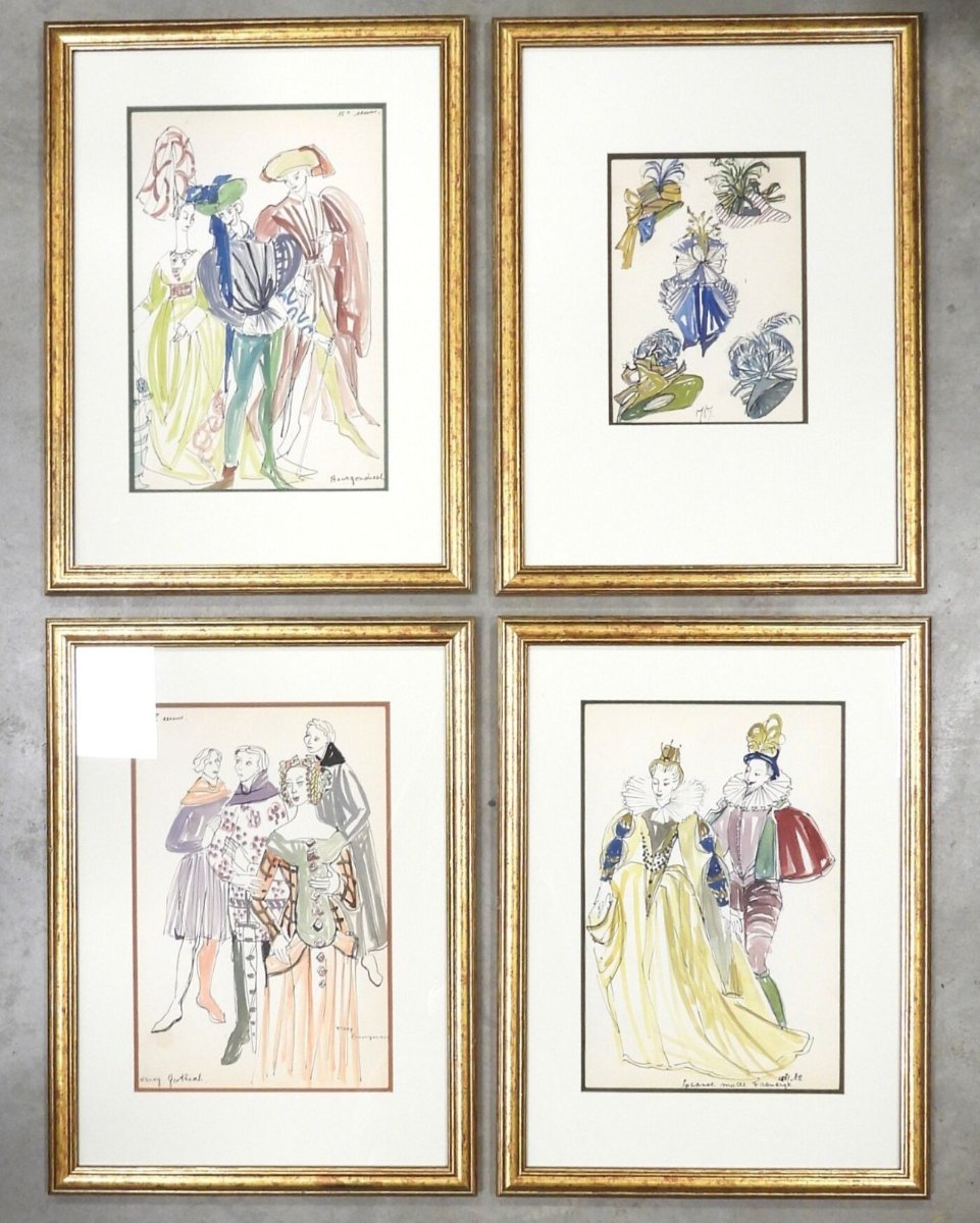 13 dessins d'étude de costumes de théatre