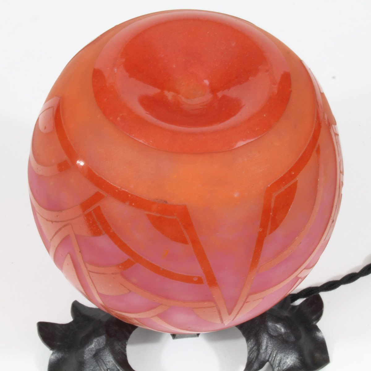 French Glass "red Water Lily" Night Light-photo-4