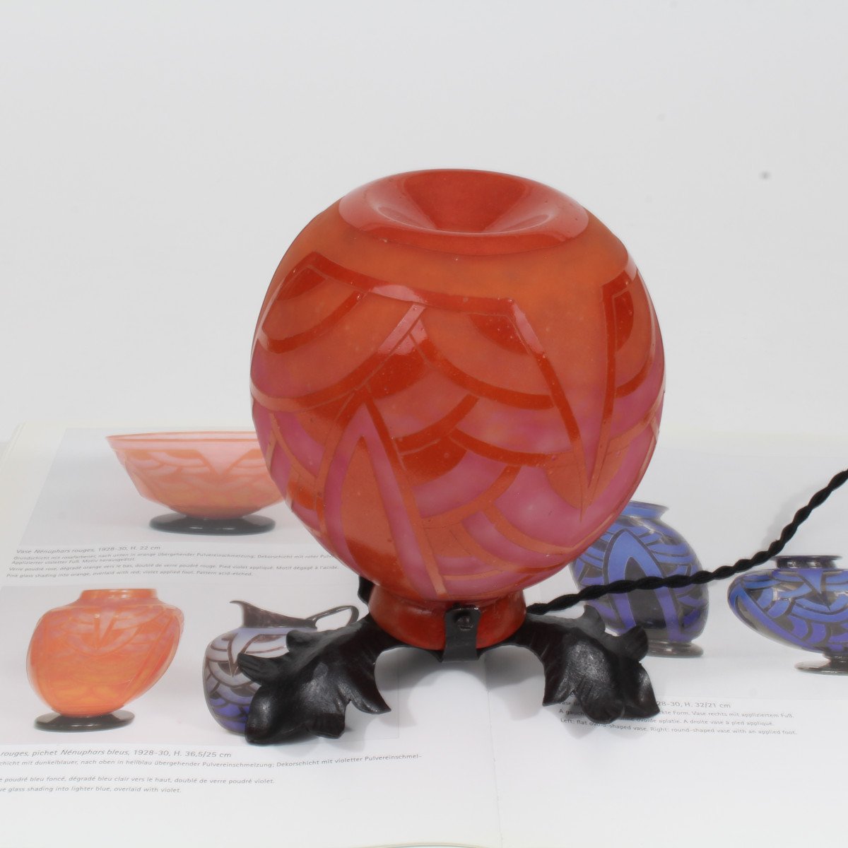 French Glass "red Water Lily" Night Light-photo-4