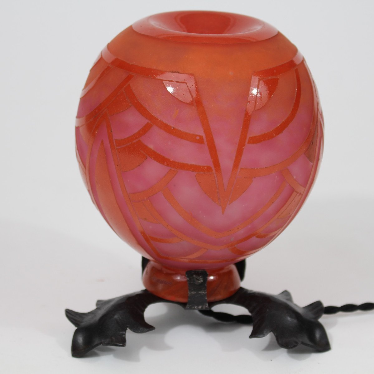 French Glass "red Water Lily" Night Light