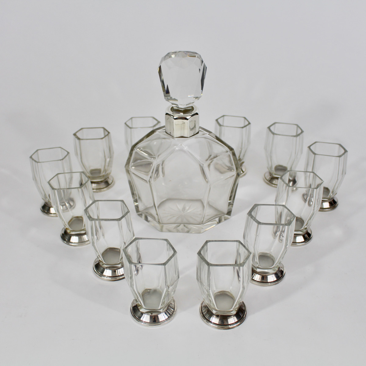 Art Deco Silver And Crystal Liquor Service