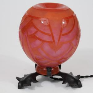 French Glass "red Water Lily" Night Light