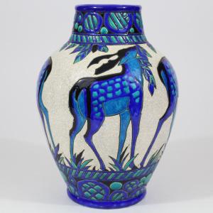 CH CATTEAU - BOCH FRÈRES     VASE  "BICHES BLEUES "