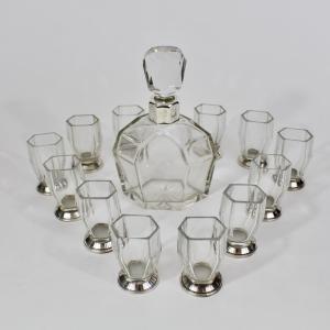 SERVICE À LIQUEUR ARGENT ET CRISTAL ART DÉCO