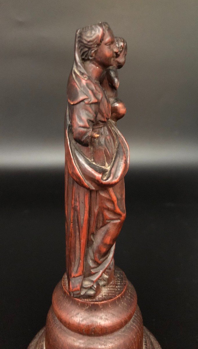 Vierge et l'Enfant 17ème Siècle En Buis Finement Sculpté-photo-2