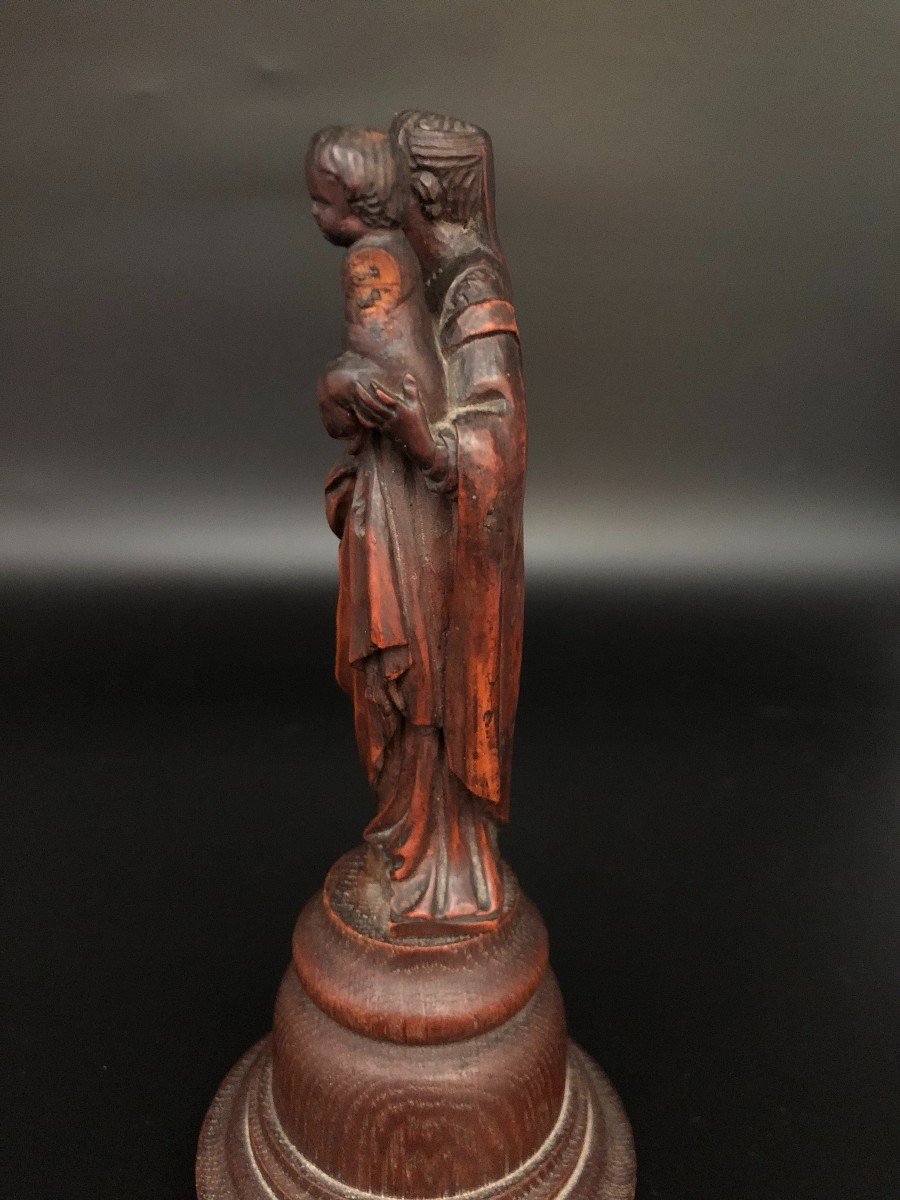 Vierge et l'Enfant 17ème Siècle En Buis Finement Sculpté-photo-4