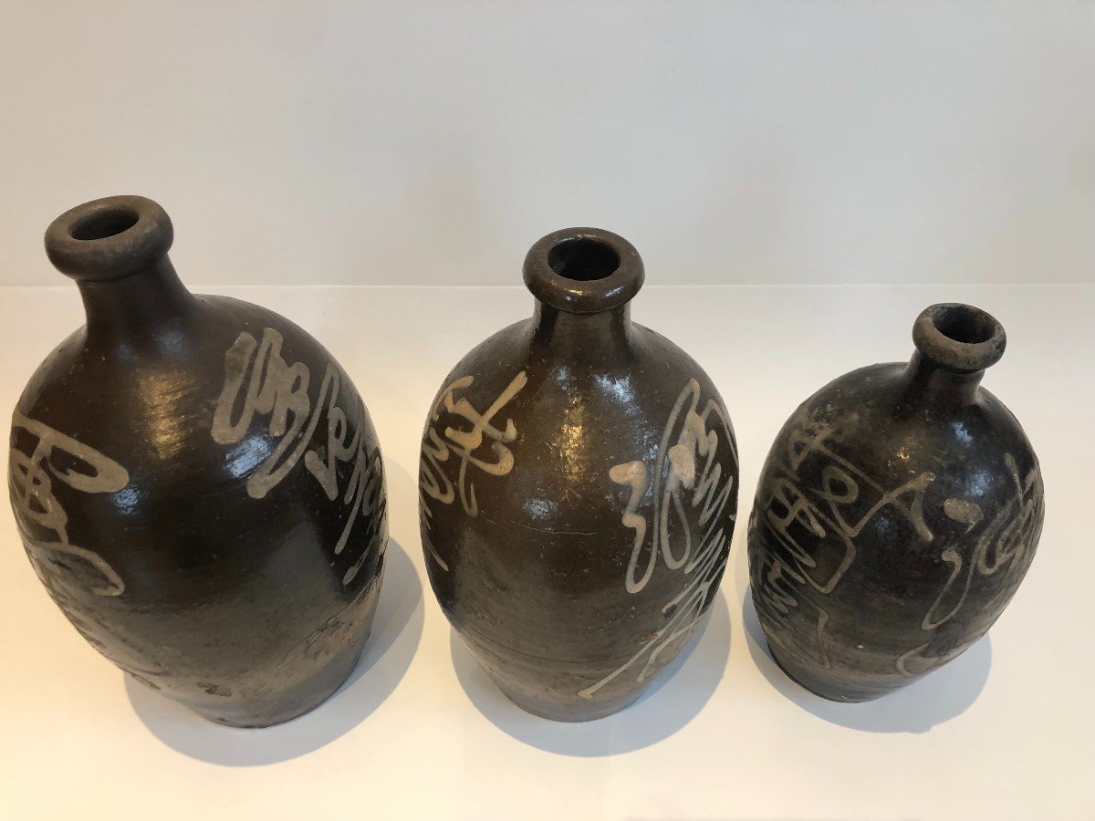 Trois Vase Sake Japonais 19ième-photo-1
