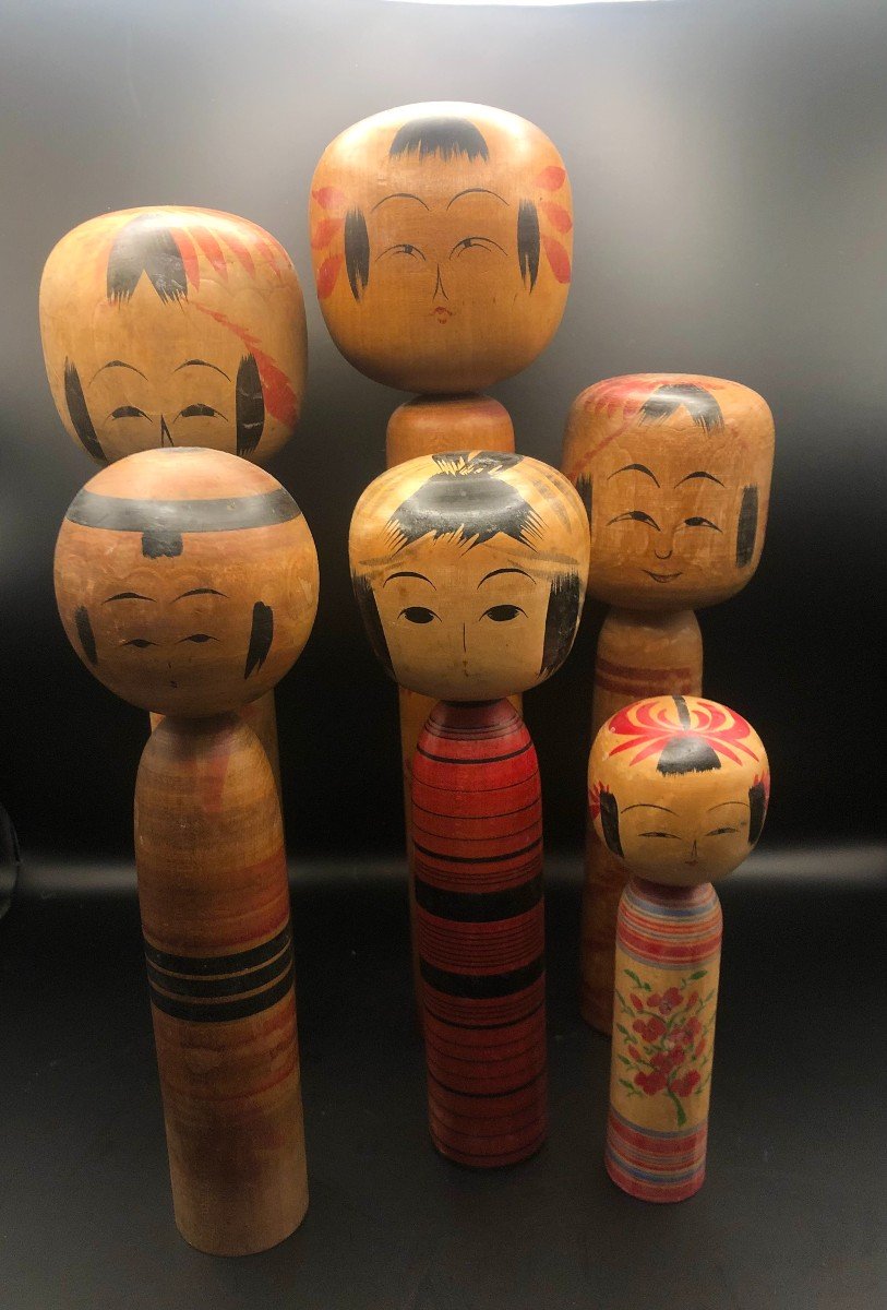 Collection De 6 Kokeshi Japonais  vintage
