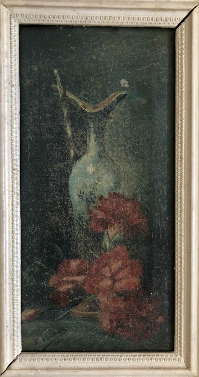 Paire De Tableau 19ième Romantic fleurs-photo-2