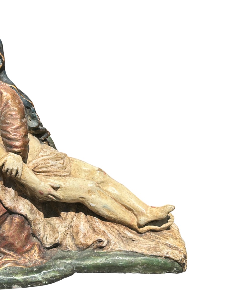 Big Pieta In Polychromed Wood 18th Century -photo-3