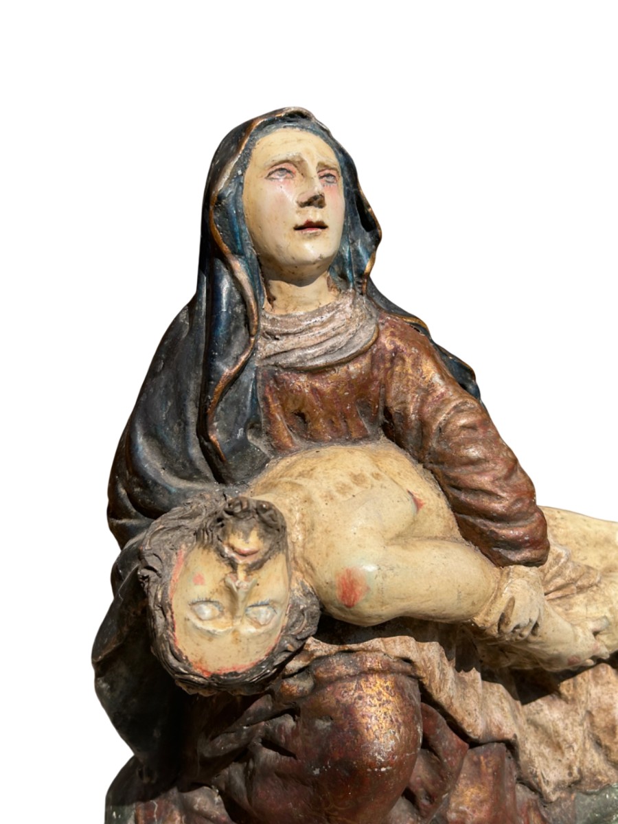 Big Pieta In Polychromed Wood 18th Century -photo-4