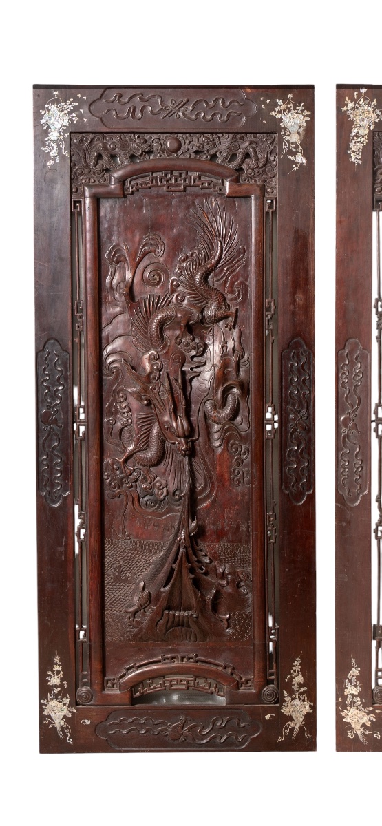 Deux grand Panneaux Chinois bois sculpté-photo-2