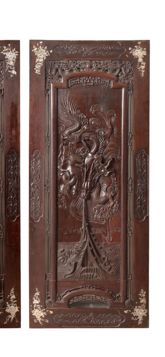 Deux grand Panneaux Chinois bois sculpté-photo-3