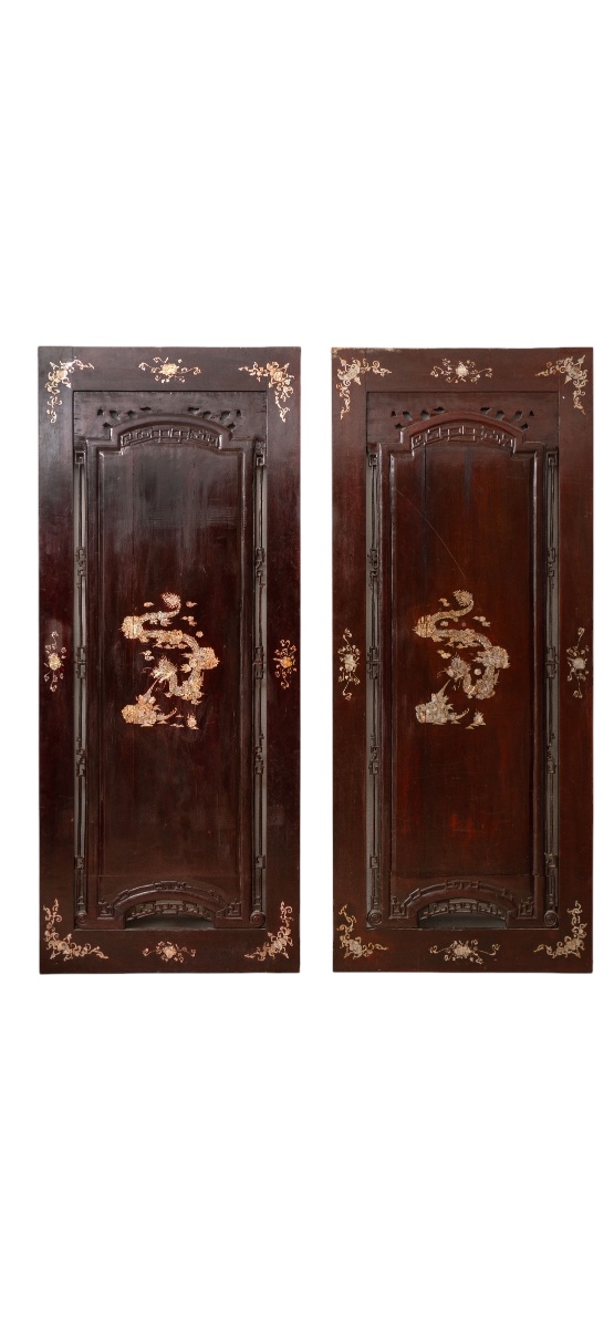 Deux grand Panneaux Chinois bois sculpté-photo-1