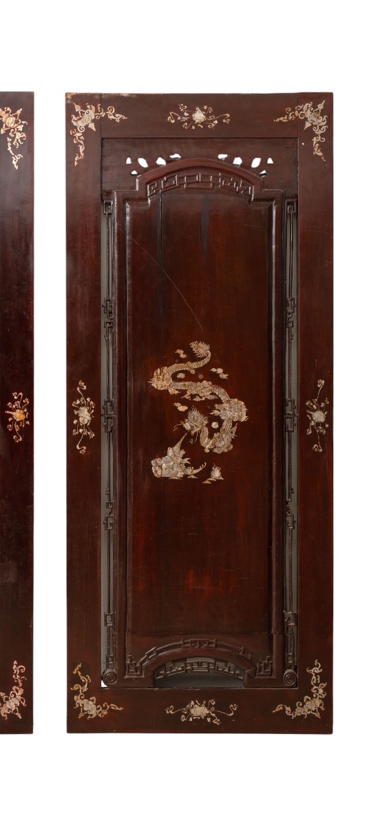 Deux grand Panneaux Chinois bois sculpté-photo-3