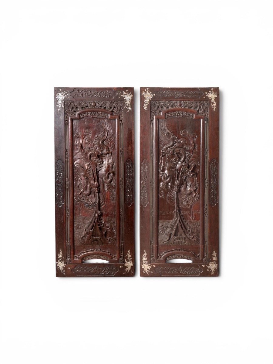 Deux grand Panneaux Chinois bois sculpté