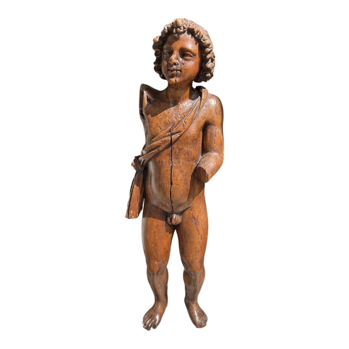 Large Carved Wooden Putti-photo-2