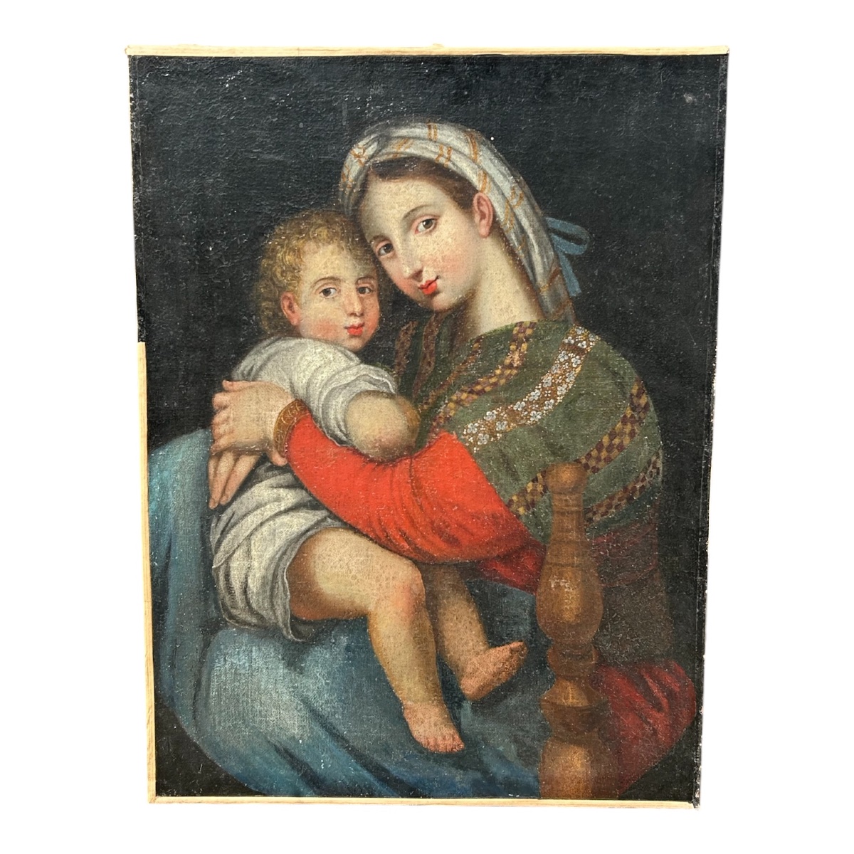 Oil On Canvas Madonna And Child 