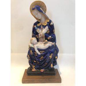 Virgin And Child Italian Ceramic Signed